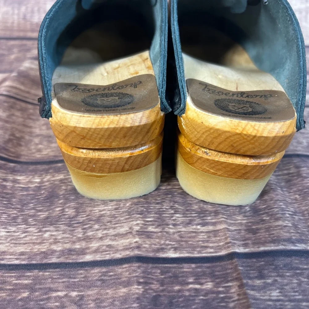 Troentorp of Sweden Audubon Black Leather Lace Up Wooden Clogs Mules Womens 38 - Picture 7 of 12